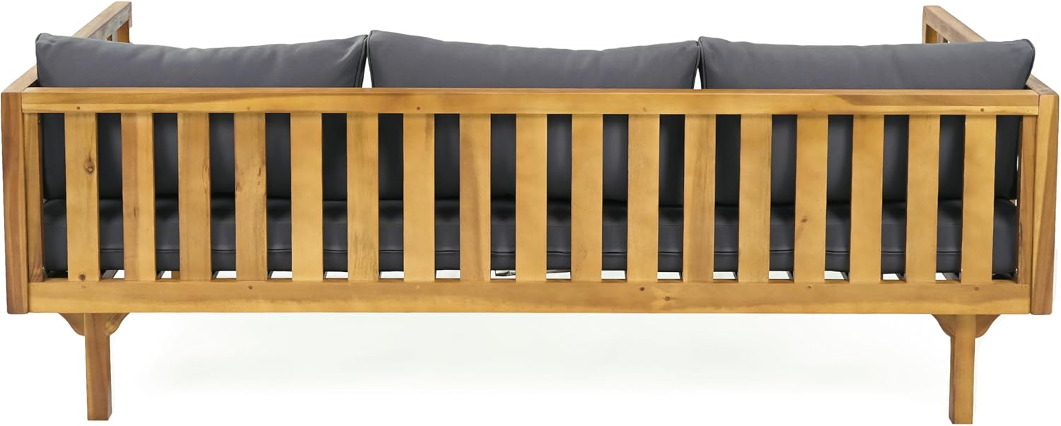 Christopher Knight Home Claremont Outdoor 3 Seater Acacia Wood Daybed with Fabric Water Resistant and Removable Cushions, Patio Garden Sofa with Slat Paneling Armrest and Back, Teak and Dark Grey