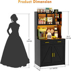Gurexl 64" Farmhouse Kitchen Pantry with Auto Sensor LED,Storage Cabinets with 2 Outlets for Microwave & USB-C Ports,Hutch Cabinet with Pegboard,2 Cabinet,2 Drawers,1 Large Countertop
