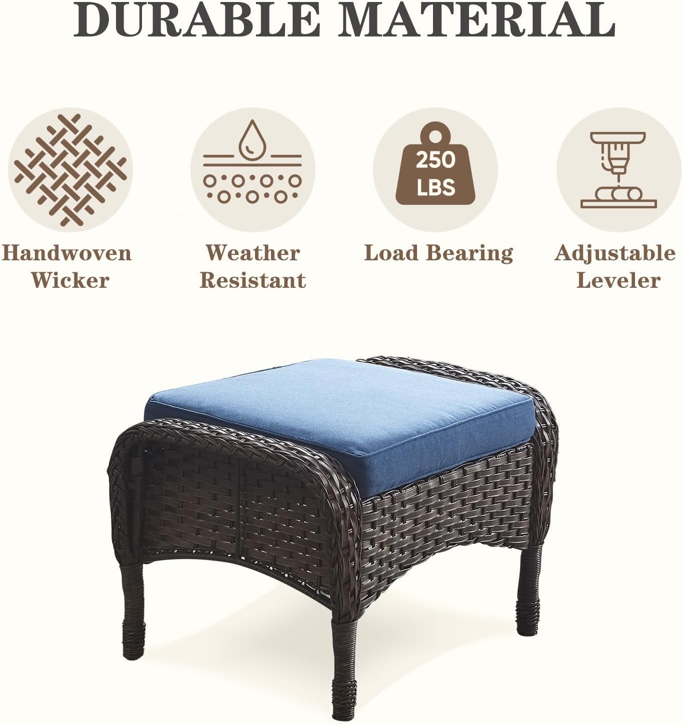 Belord Outdoor Ottomans for Patio Foot Rest - 25 Inch PE Wicker Foot Stool Set of 2 for Patio Furniture Sets,All Weather Rattan Ottoman for Balcony Deck Backyard Brown