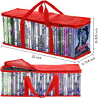 Fasmov 6 Pack DVD Storage Bags Hold up to 240 DVDs (40 Each Bag), Water Resistant DVD Holder Case with Handles, Transparent PVC Media Storage for DVDs, CDs, Video Games, Books, Red