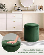 LITZFUR Round Ottoman with Storage, Velvet Foot Rest Stool, Green | Versatile Upholstered Vanity Stool, Padded Folding Storage Ottoman for Living Room, Bedroom and Dorm