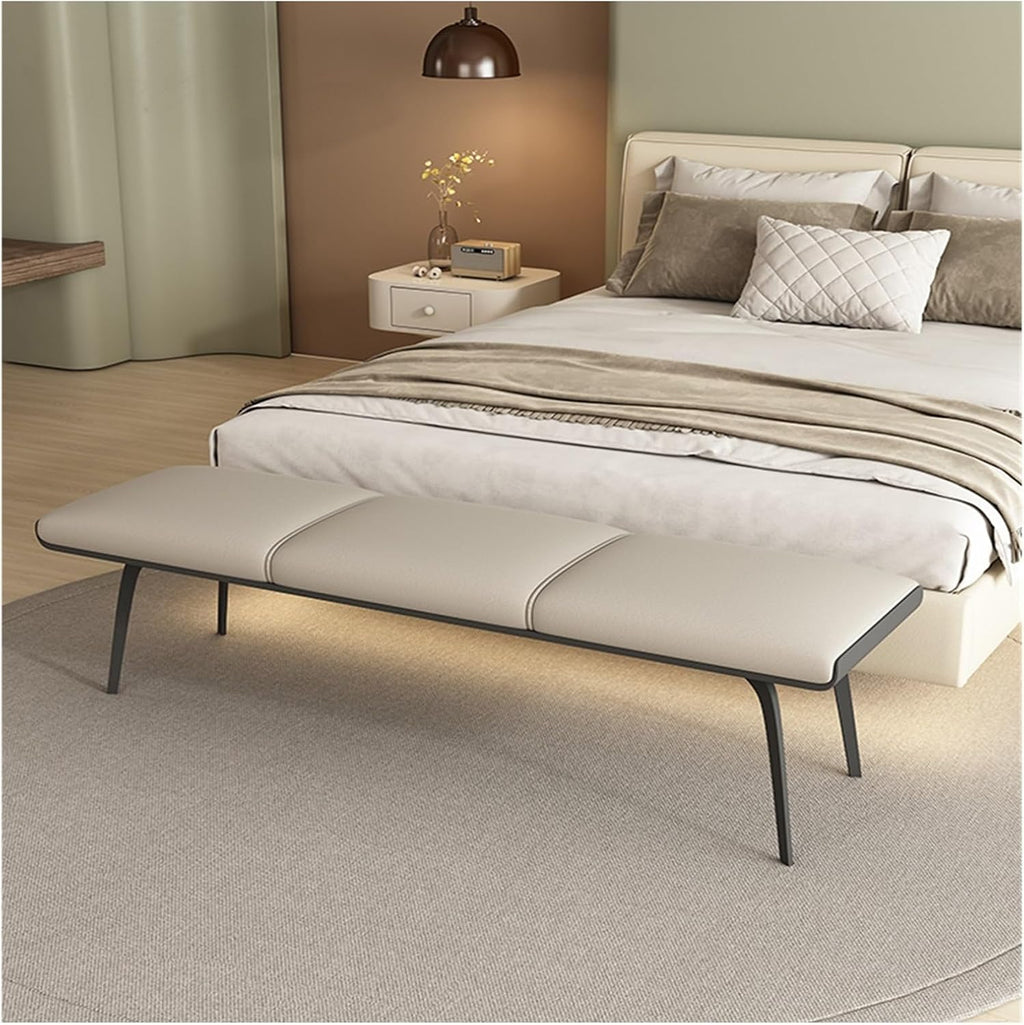 Modern Bedroom Bench Leathers, Upholstered End of Bed with Padded Seat and Metal Legs, Modern Indoor Footrest for Entryway Living Room, Bedrooms Entryway(Beige)