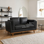 Valencia Artisan Full Leather Loveseat Sofa 66”| Pure Full Italian Nappa Leather Couch, Solid Wood Accent, Ultimate Comfort, Black