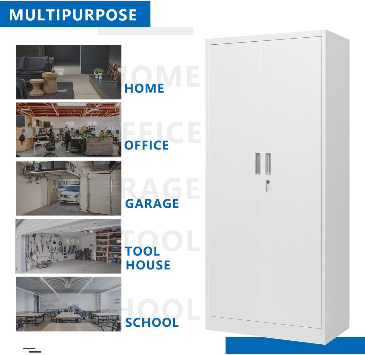 BESFUR Metal Storage Cabinets with Locking Doors and Adjustable Shelves, 71" H Steel Storage Cabinet for Garage, Office, Classroom - White