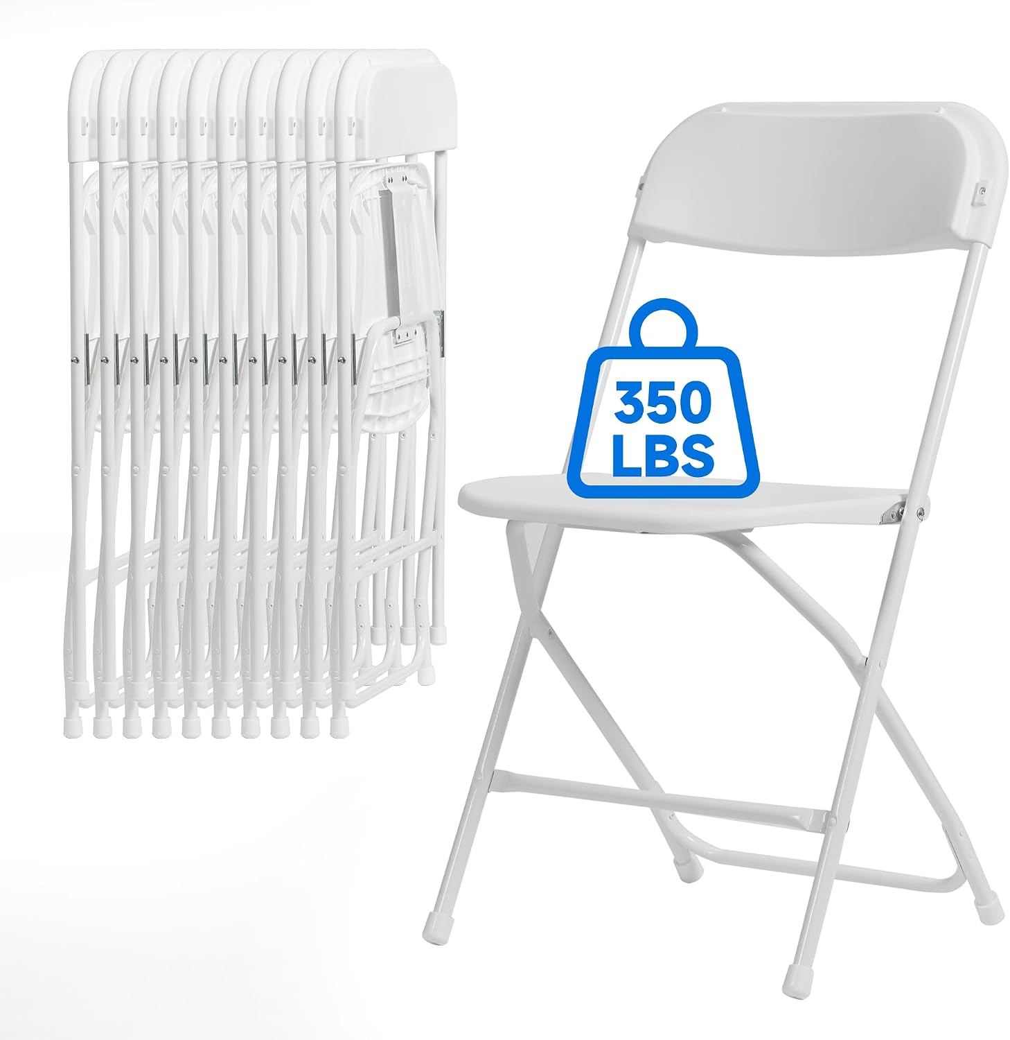 100 PCS Plastic Folding Chair, Portable Commercial Chair, Heavy-Duty Plastic Folding Chairs, Folding Chair with 350 LB Capacity for Wedding Party Outdoor Indoor White