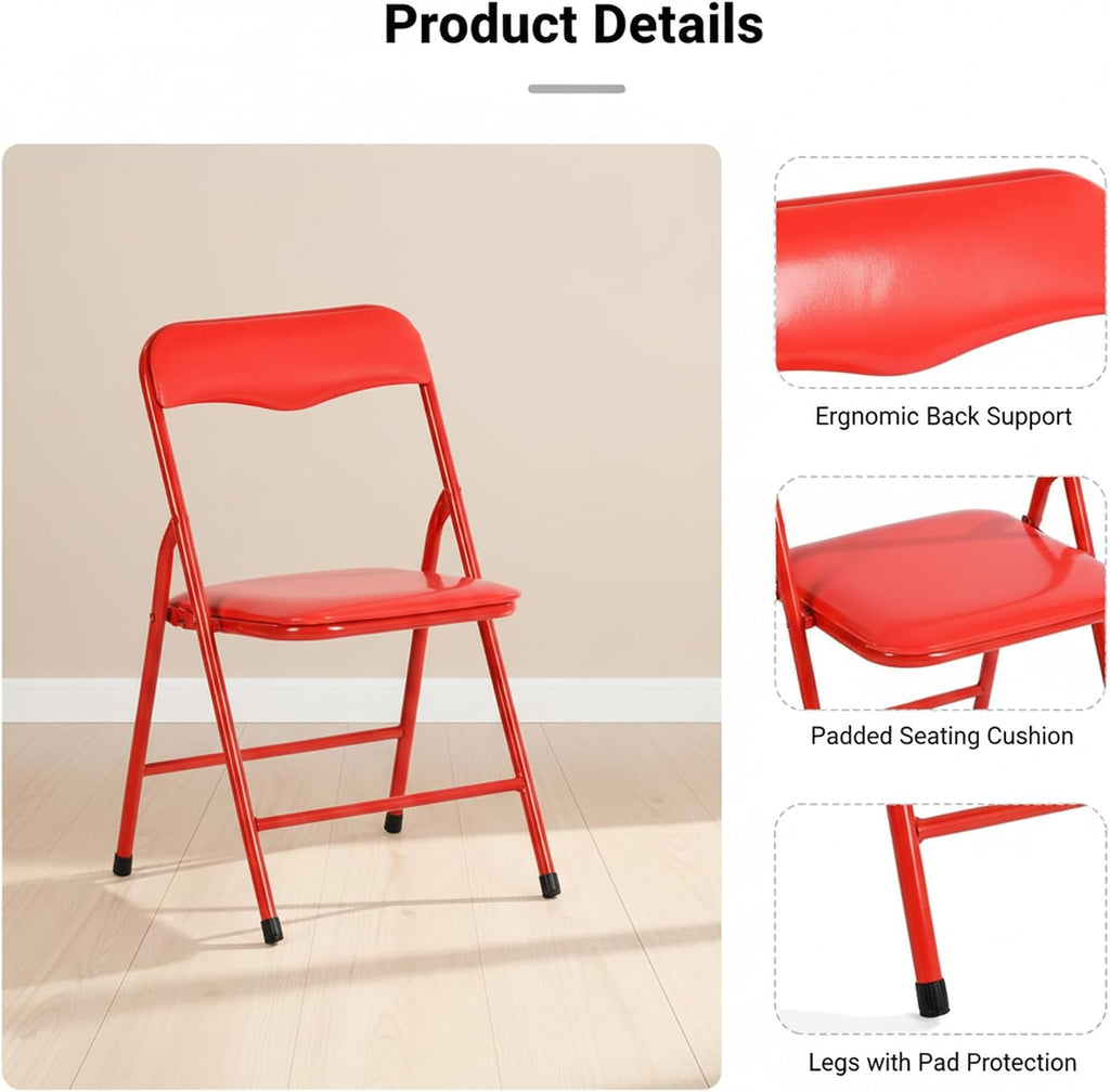 FurnitureR 5-Piece Folding Table and Chair Set, Compact Square Activity Table with 4 Folding Chairs, Sturdy Metal Frame, Flat-Fold Design for Game Room, Crafts, Family Activities