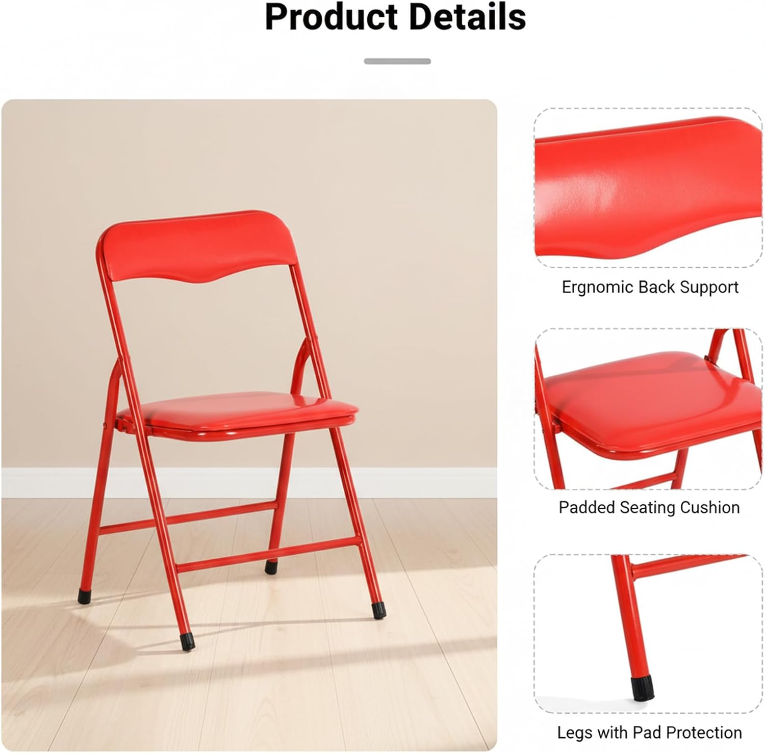 FurnitureR 5-Piece Folding Table and Chair Set, Compact Square Activity Table with 4 Folding Chairs, Sturdy Metal Frame, Flat-Fold Design for Game Room, Crafts, Family Activities