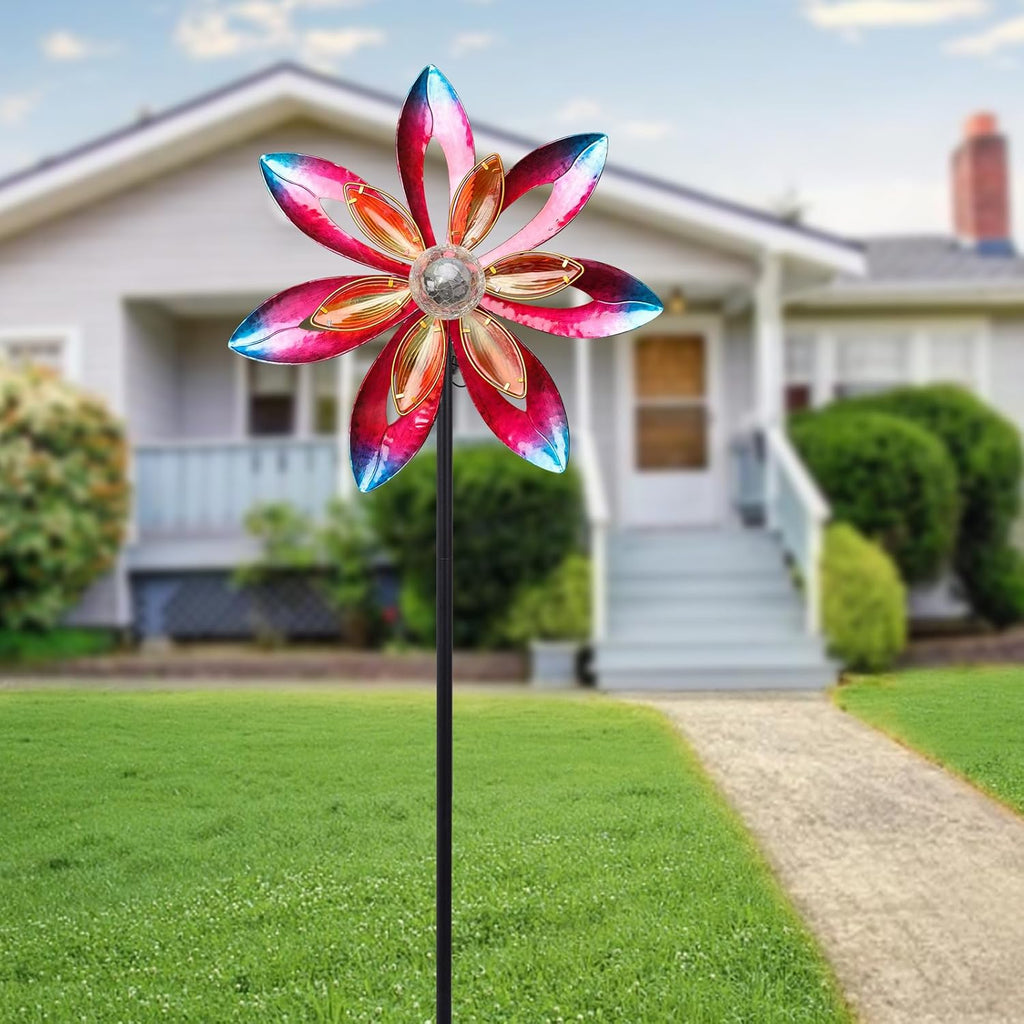 MUMTOP Wind Spinner Outdoor Large, 62 Inch Metal LED Solar Wind Sculptures Windmill for Yard Art, Garden Decor