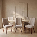 Upholstered Dining Chairs Set of 6, High Back Side Chairs for Kitchen and Dining Room, Mid-Century Modern Fabric Seating with Solid Wood Legs, Beige