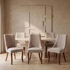 Upholstered Dining Chairs Set of 6, High Back Side Chairs for Kitchen and Dining Room, Mid-Century Modern Fabric Seating with Solid Wood Legs, Beige