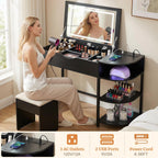 Cyclysio Vanity Desk with Flip Top Mirror and Lights, Black | Makeup Vanity Desk with Drawers, Dressing Table with Storage Shelves & Charging Station, Small Vanity for Small Spaces