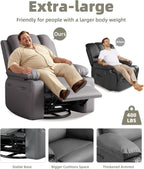 Garvee Oversized Swivel Rocker Recliner Chair - Heat and Massage, Leather Manual Recliner for Adults, Lazy Chair with Cup Holders, Comfort Arms and Back Single Sofa for Living Room