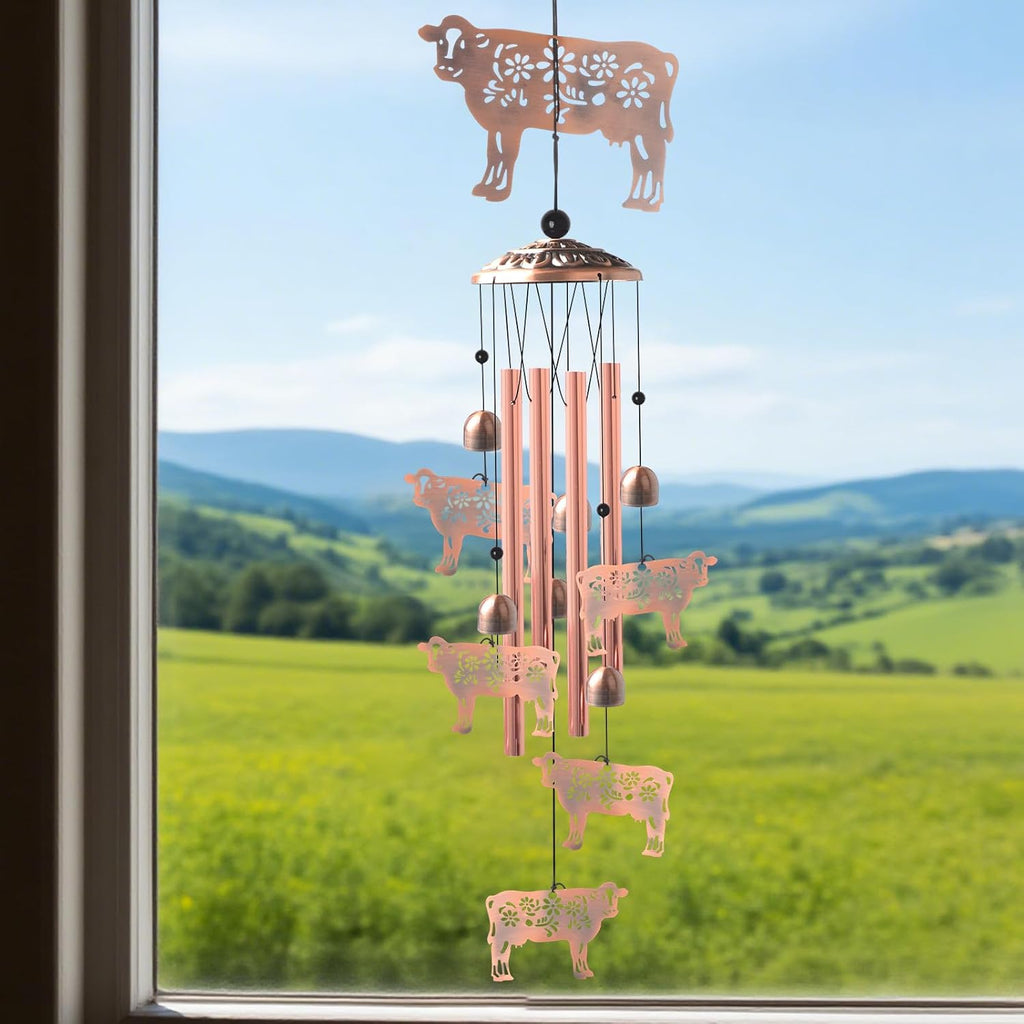 Wealth Attraction Ox Brass Wind Chime - Cow Wind Chimes for Outside,Cow Gifts for Women/Mom/Grandma/Sister Garden Decor,Yard Decor for Christmas, Mother's Day, Thanksgiving Day