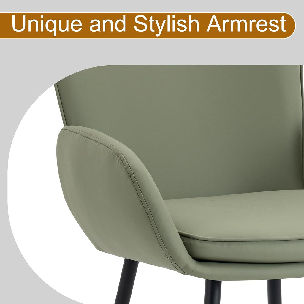 VKNOW Modern Faux Leather Dining Chairs Set of 4 with Armrest, Green | Armed Dining Room Chairs with Metal Legs, Kitchen Chairs for Restaurant Kitchen Living Room