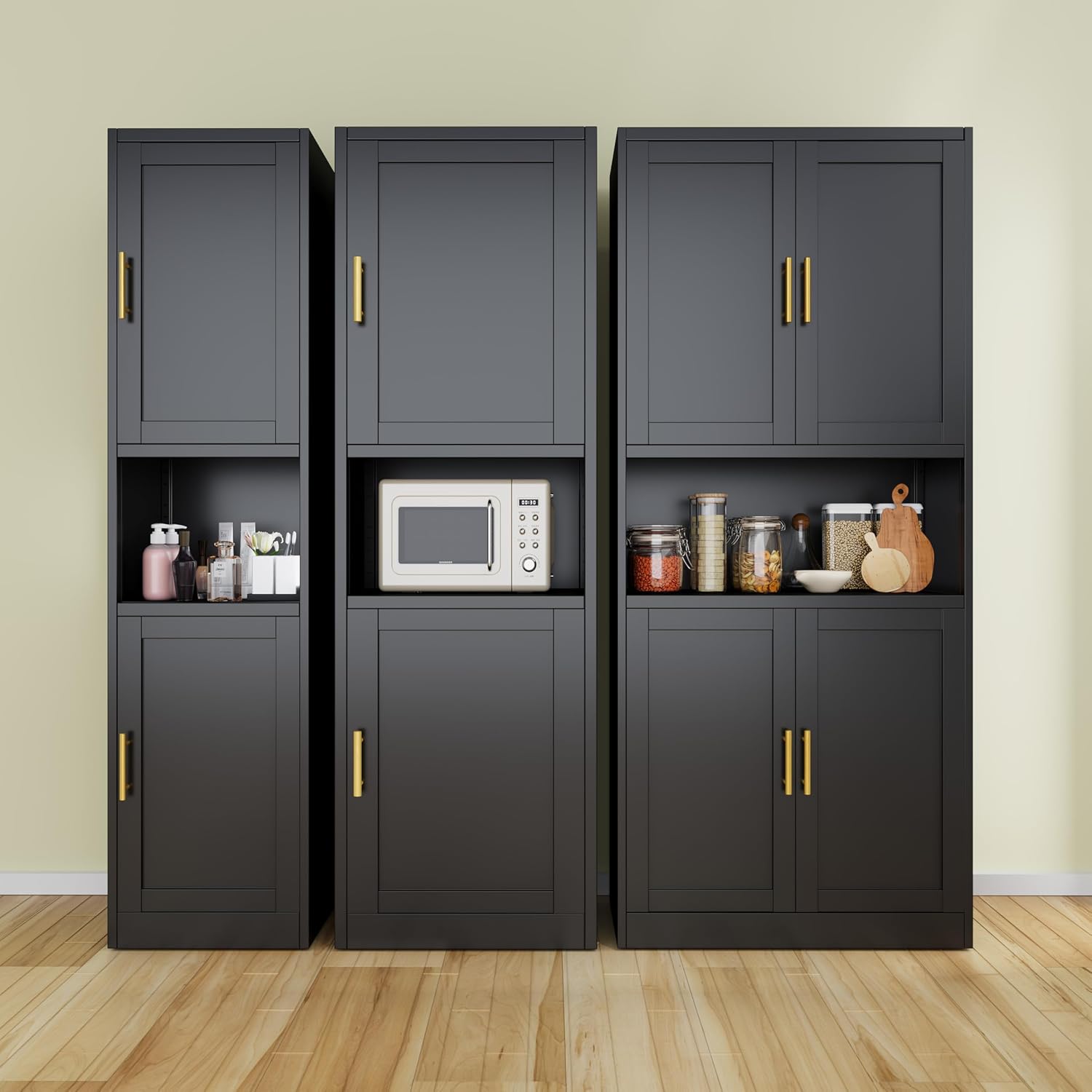 Ckzbx Tall Narrow Storage Cabinet 66.93" H Tall Bathroom Cabinet Metal Pantry Cabinets, 4 Adjustable Shelves for Kitchen, Home Office, Living Room, Dinning Room (16 inches Wide Black)
