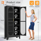 PAOFIN 71" H Locking Display Cabinet with Glass Door, Metal Curio Cabinets with 4 Adjustable Shelves, Tall Liquor Cabinet Display Case for Living Room, Collectibles, Home - Assembly Required Black