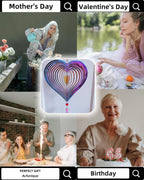 3D Heart Wind Spinner - Flowing Light Effect, Purple-Green Gradient Metal Spinner for Outdoor Garden Decor, Unique Gift for Mom & Women