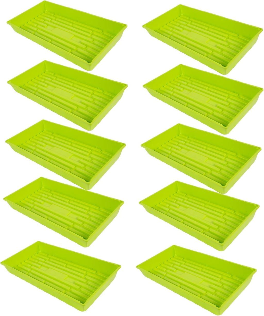 SUNPACK 10" x 20" Mega Plastic Seed Starting Tray, Lime Green, 2.5" (Pack of 10) - No Drainage Holes, Ideal for Greenhouses or Indoor Gardening - Made of Thick, Strong Plastic