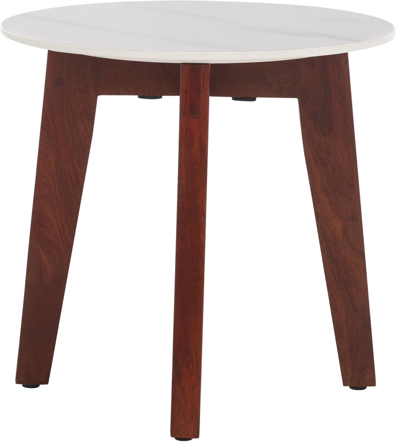 SAFAVIEH Home Collection - Helley Accent Table, White Ceramic Faux Marble Round Top with Walnut Brown Base, Fully Assembled (ACC2915A)