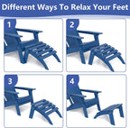 FOOWIN Folding Adirondack Ottoman Set of 4, HDPE All Weather Adirondack Footrests, Ottoman for Adirondack Chair,Patio Footstool for Outside Easy Storage,for Patio, Backyard, Porch, Garden, Navy Blue