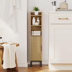 FerniTry Small Bathroom Storage Cabinet, Corner Narrow Toilet Paper Floor Cabinet with Door and Shelves,Bathroom Organizer with Adjustable Shelf, for Small Spaces (Oak)