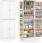 Giantex Kitchen Pantry Cabinet, 65.5" Tall Kitchen Hutch w/8-Tier Storage Cabinet, 16-Tier Door Shelves & Adjustable Shelves, 4-Door Freestanding Buffet Sideboard for Dining Room, Living Room, White