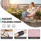 Tiita Comfy Folding Saucer Chair for Adults, Moon Chair, Pink | Soft Faux Fur Seat, Metal Frame Structure, Cozy Accent Seating for Reading and Relaxing in Bedrooms, Living Rooms and Dorms