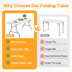 Fenbeli Upgraded 18% Thickened Folding Table 6ft Made of HDPE Plastic | Heavy Duty (25lb), Stable Thicker Legs, Dining Indoor Outdoor for Camping, Picnic and Party (Pearl White, 6FT)