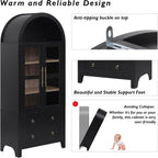 71" Tall Arched Kitchen Pantry Cabinet with Glass Doors, Modern Wood China Cabinet Storage Hutch with 2 Storage Compartment and Adjustable Shelves, Suitable for Dining Room, Coffee Bar