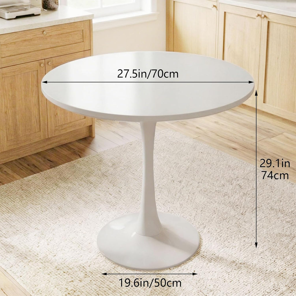 27.5" White Round Dining Table, MDF Top with Metal Pedestal Base, Modern Accent Table for Small Spaces, Kitchen, Dining Room & Living Room