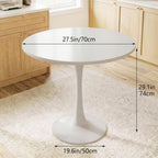 27.5" White Round Dining Table, MDF Top with Metal Pedestal Base, Modern Accent Table for Small Spaces, Kitchen, Dining Room & Living Room