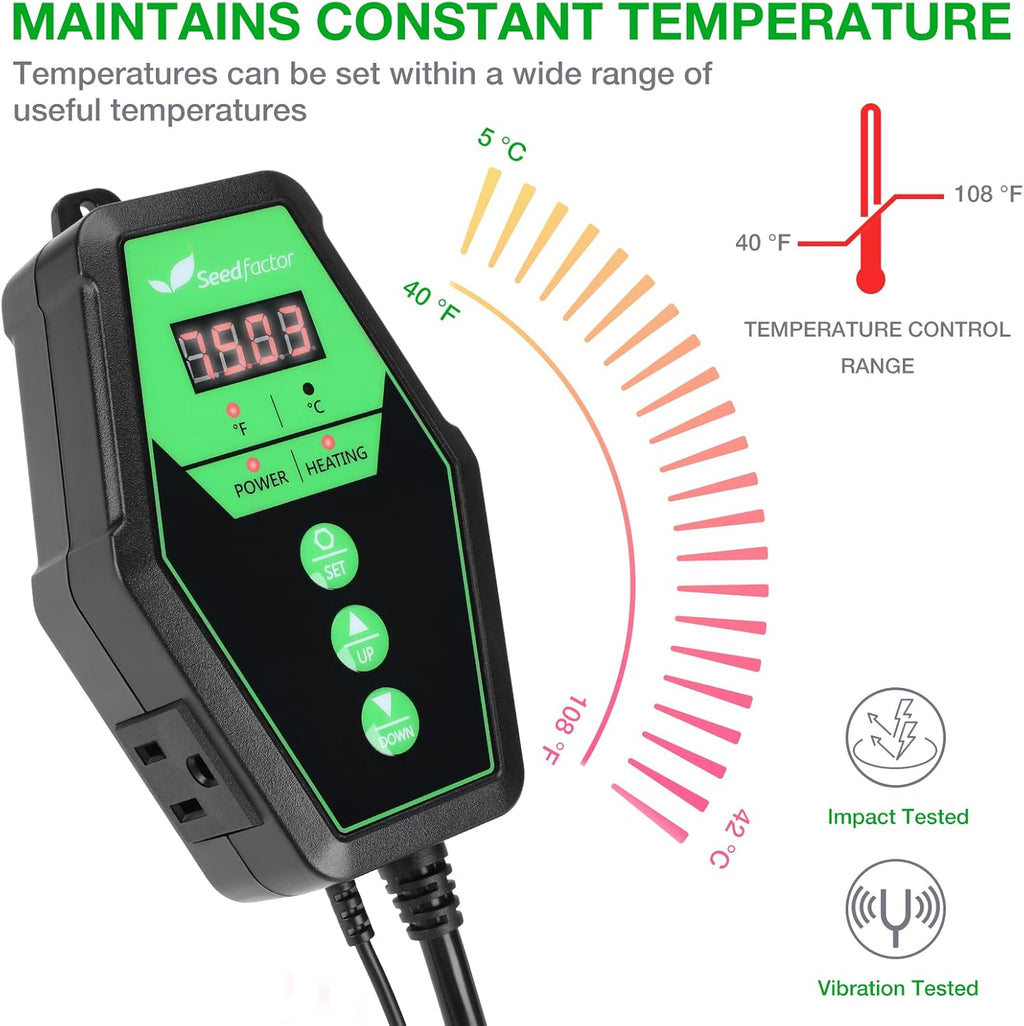 Seedfactor 3.5" x 21" MET Certified Seedling Heat Mat and Digital Thermostat Combo Set