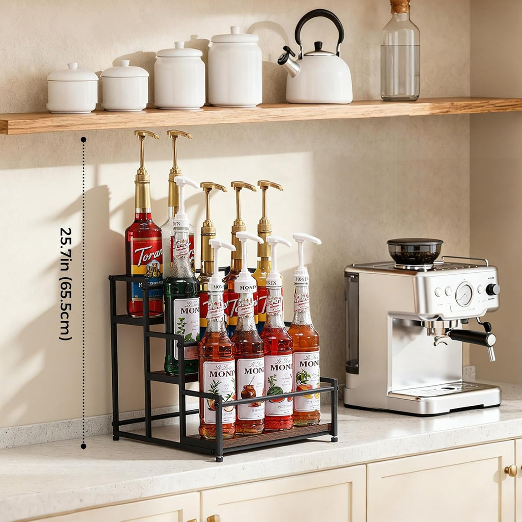Coffee Syrup Rack Organizer, 3 Tier 12 Bottles Holder Stand for Coffee Bar | Coffee Syrup Liquor Bottle Display Shelf Bar Shelf Stand Countertop Rack for Syrup, Wine, Spice