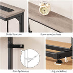 HOOBRO Narrow Console Table Set of 2 with Charging Station, Adjustable Height Sofa Table (25''-32.9''), Slim Behind Couch Table for Small Spaces, Entryway, 78.8" Greige and Black BG95UXGP201