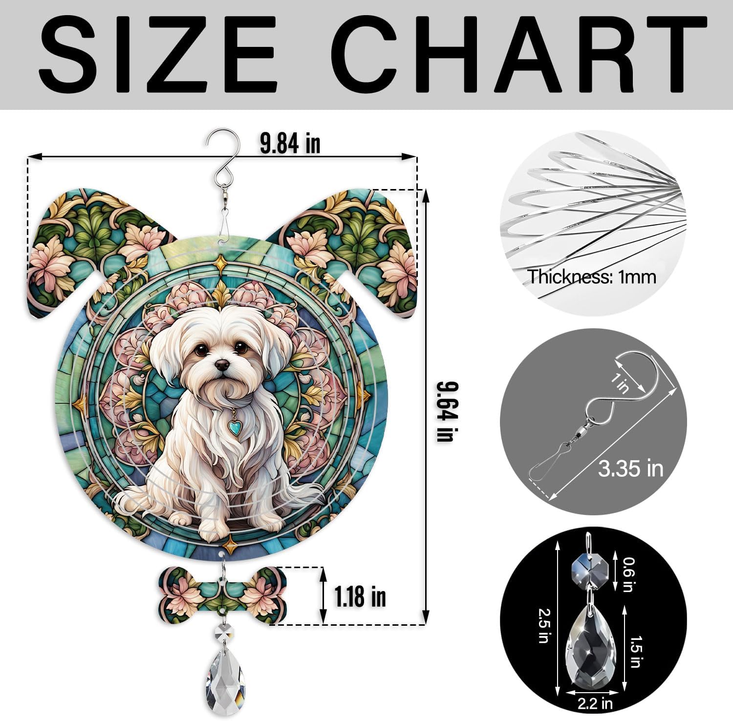 Maltese Dog Ears Wind Spinner, Maltese Wind Spinner Hanging for Yard and Garden V02
