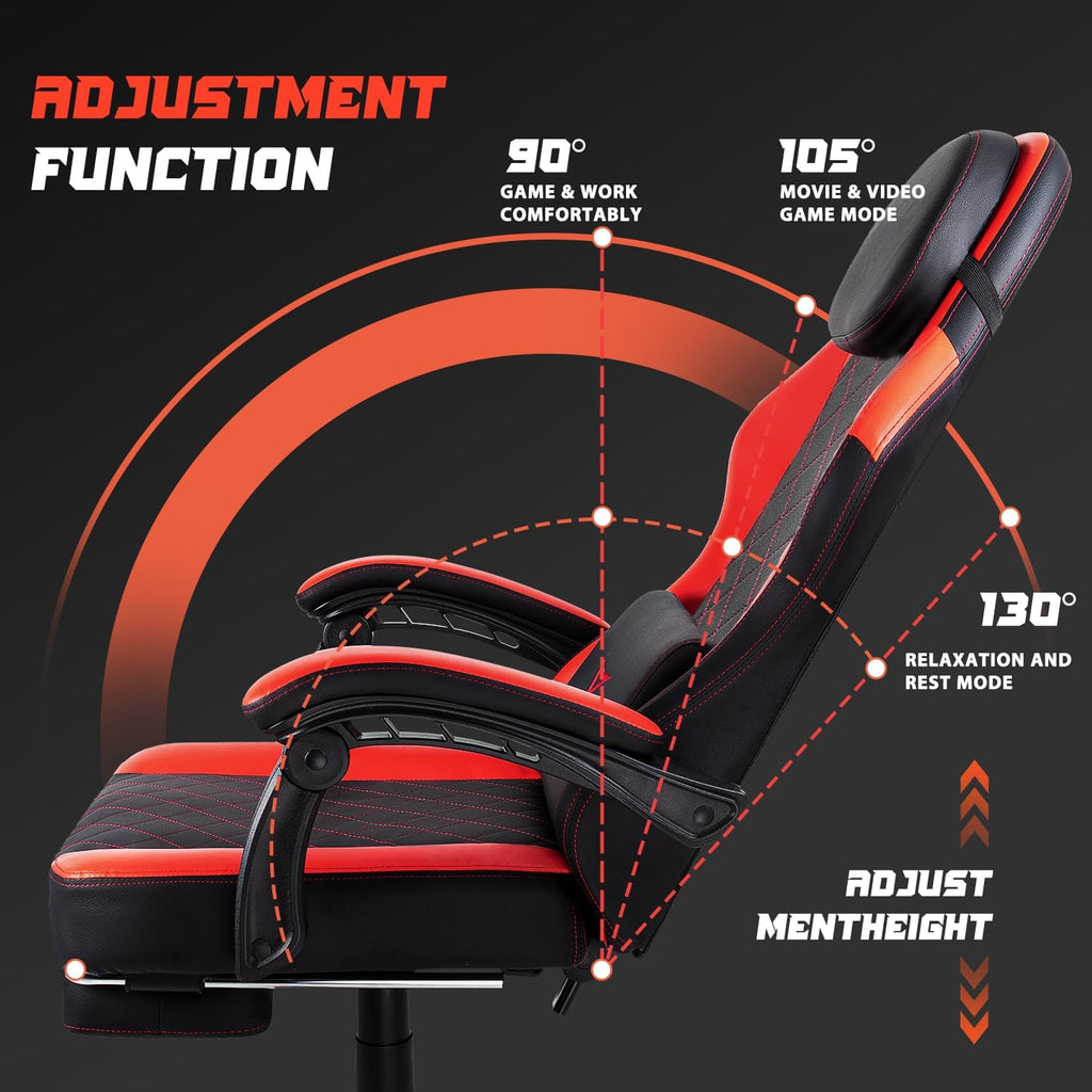 VITESSE 400 lbs Red Ergonomic Video Gaming Chair for Adults | PC Computer Chair, Racing Office Chair, Silla Gamer Height Adjustable Swivel Chair with Lumbar Vibration Support and Headrest