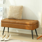 Storage Ottoman Long Upholstered Entryway Bench, 40" Cognac Brown | Large Flip-Top Entry Shoe Bench Dining Seat for Living Room Bedroom End of Bed Couch, Support 660lbs, Faux Leather