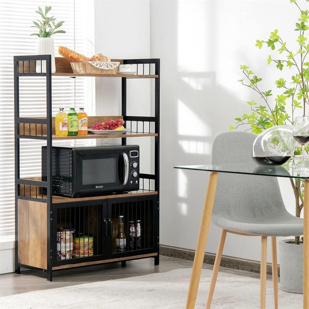 3-Layer Bread Rack Industrial Kitchen Microwave Shelf with Storage Cabinet Multifunctional Furniture (Color : A, Size : As Shown) (A As Shown)
