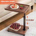 C Shaped End Table Adjustable Height, 360°Swivel TV Tray Table for Small Spaces, Couch Tables That Slide Under, c Shaped Side Tables with Wheels
