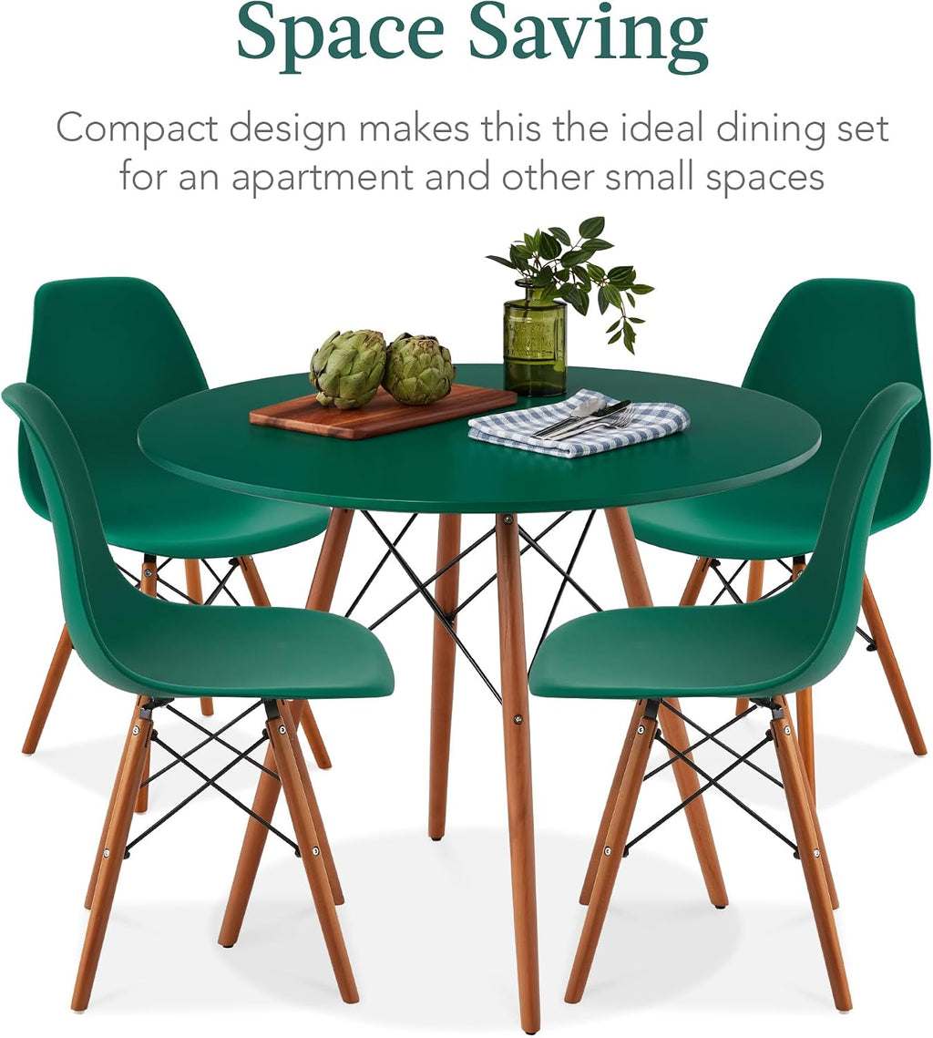 Best Choice Products 5-Piece Dining Set, Compact Mid-Century Modern Table & Chair Set for Home, Apartment w/ 4 Chairs, Plastic Seats, Wooden Legs, Metal Frame - Dark Green/Walnut