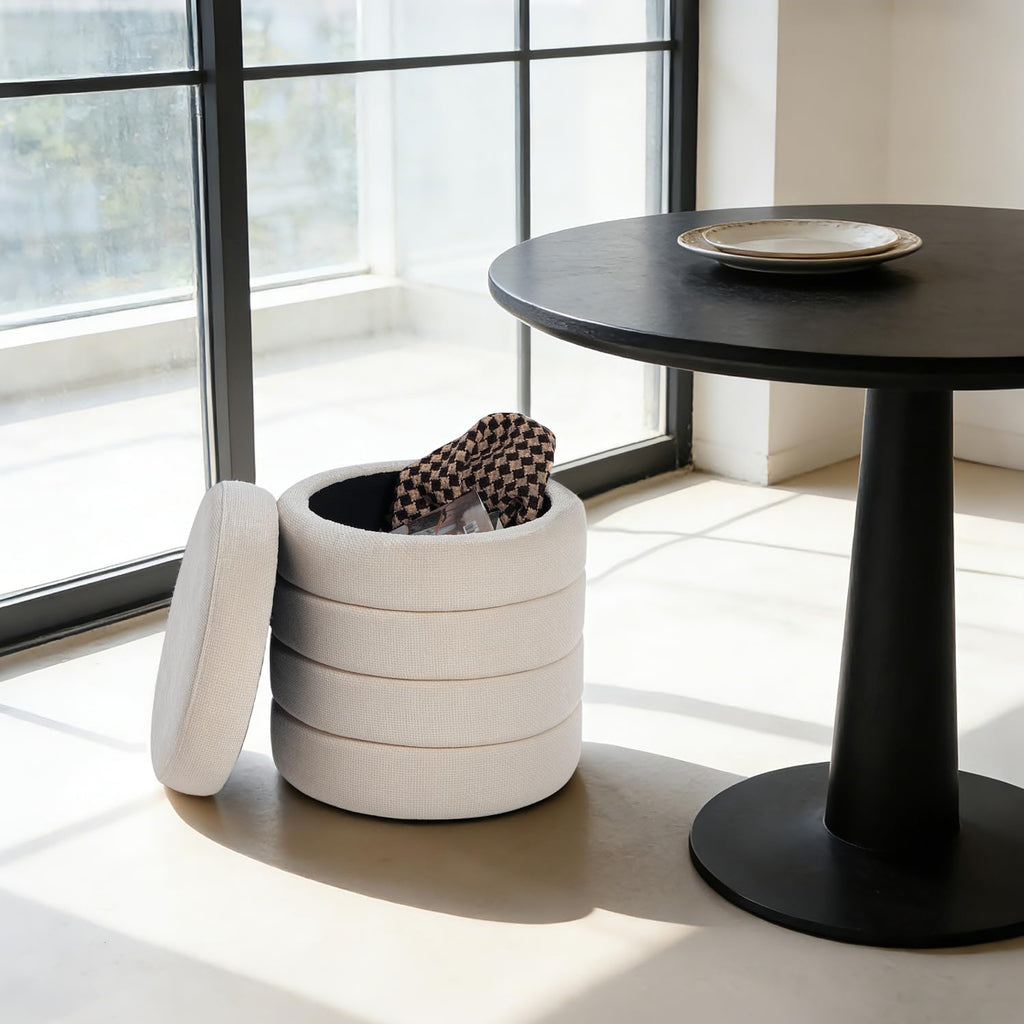 Get Set Style Modern Round Ottoman with Soft Padded Seat, Storage Vanity Chairs for Makeup, Upholstered Footrest Stool Ottoman Foot Stool for Living Room, Bedroom