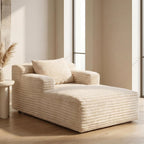 45" Mini Chaise Lounge Chair, Corduroy Upholstered Sofa Bed, Deep Seat Sleeper Couch, Small Comfy Cloud Couch for Living Room, Bedroom, Movie Room, Beige