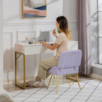 Vanity Chair with Storage | Comfy Ottoman with Folding Back