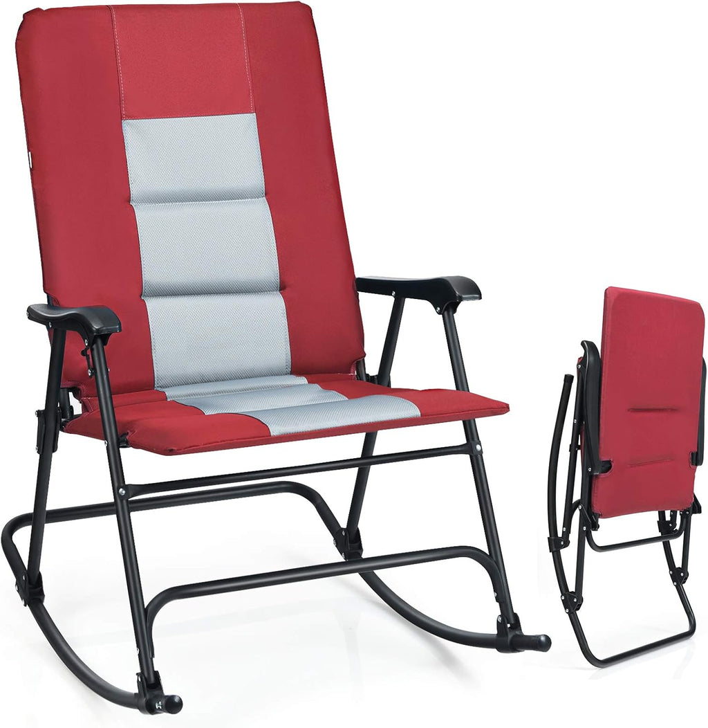 Giantex Camping Rocking Chair Foldable Oversized with Padded Armrest and Seat Folding Lawn Chair 350 lbs Weight Capacity for Outdoor, Patio, Lawn, Backyard, Garden Portable Chair (1, Red)