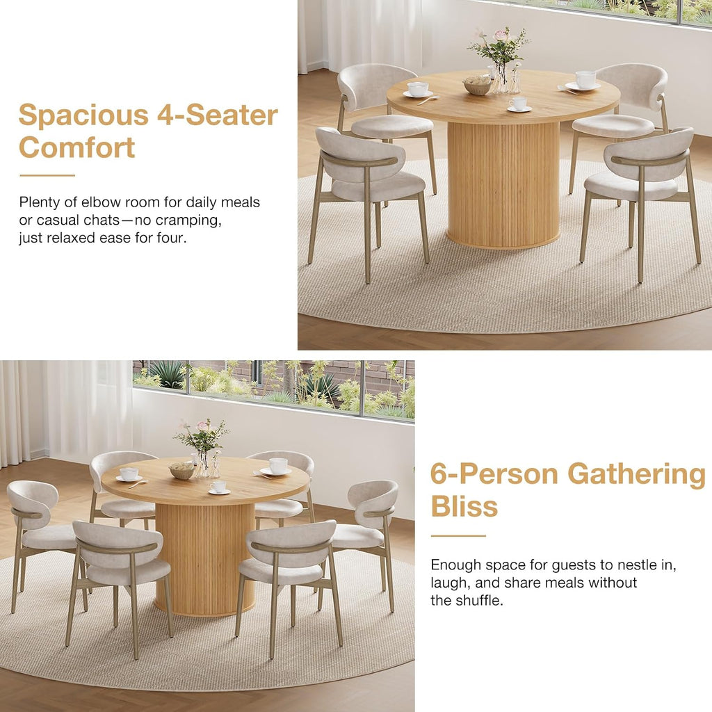 HOMMPA 48'' Round Dining Table for 4-6 Kitchen Table Circle Dinner Table with Wood Strip Base for Kitchen Dining Living Room Natural