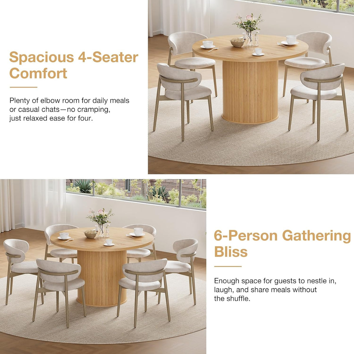 HOMMPA 48'' Round Dining Table for 4-6 Kitchen Table Circle Dinner Table with Wood Strip Base for Kitchen Dining Living Room Natural