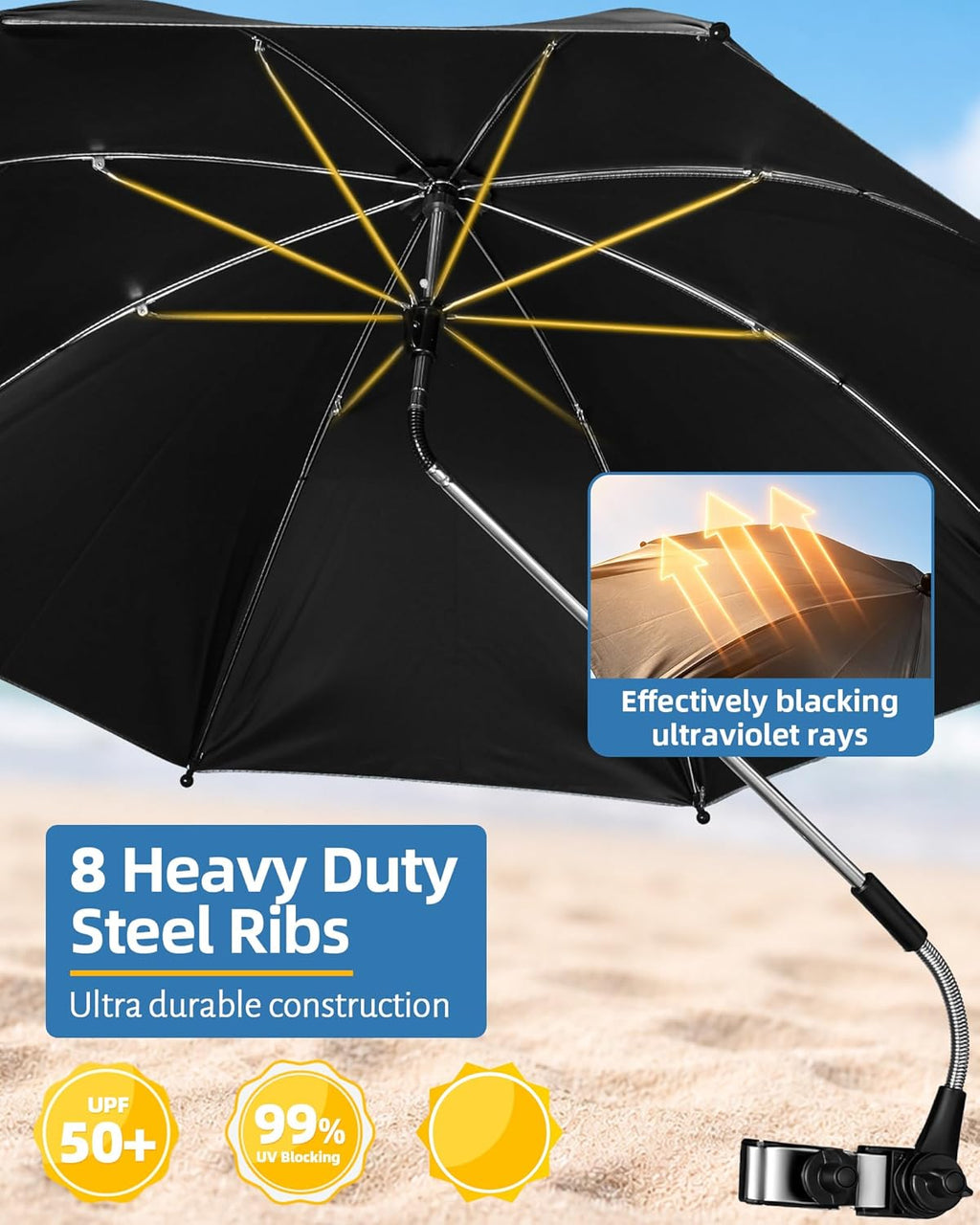 2PCS Camping Chairs with Detachable Umbrella, HaSteeL Folding Beach Chair for Adults, Large Portable Foldable Chair for Outdoors Fishing Hiking Travel Picnic Lawn, Supports 275lbs, Storage Bags, Black