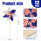 HOOSUN 12 Pcs Patriotic Pinwheels for Yard and Garden Patriotic Decorations,American Flag Pinwheels to Scare Birds Away,Red White and Blue Decorations Reflective Wind Spinners,Veterans Day Decorations