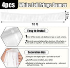 4 Pack 10 Feet White Foil Fringe Garland Metallic Tinsel Streamers Banner Wall Hanging Curtain Backdrop for Parade Floats, Wedding, Graduate, Mother's Day, Birthday Party Decoration