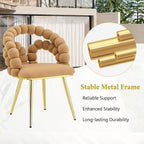Aoowow Bubble Ball Chain Chairs, Contemporary Luxury Kitchen Chairs, Handcrafted Backrest, Lumbar Support, Modern Velvet Dining Chairs with Gold Legs for Kitchen, Dining Room (Brown, 4 Chairs)